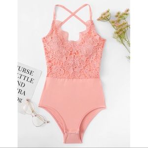 SheIn lace crochet tie back bodysuit